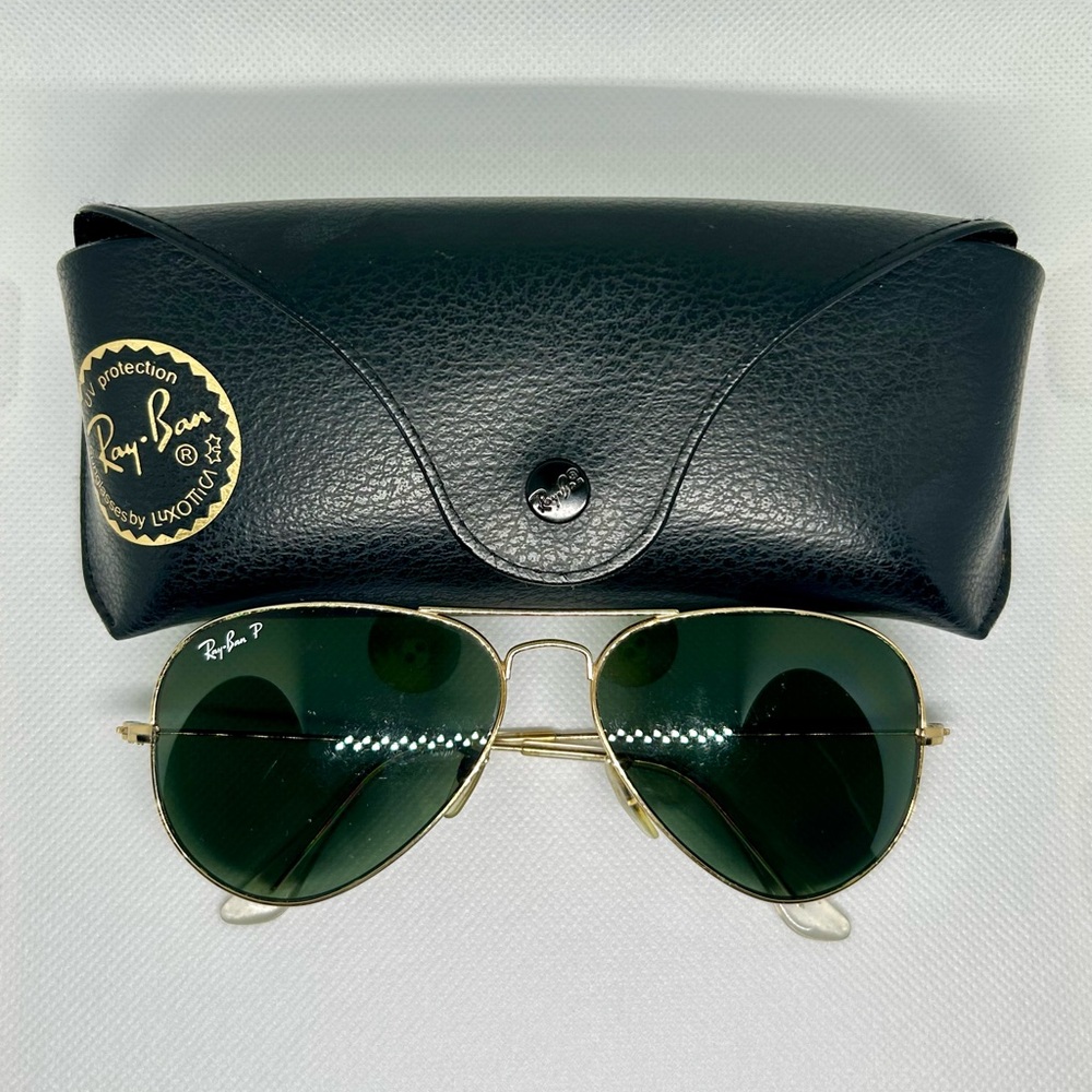 Ray-Ban Gold Frame Aviator Sunglasses with Green Lenses - Picture 2 of 10
